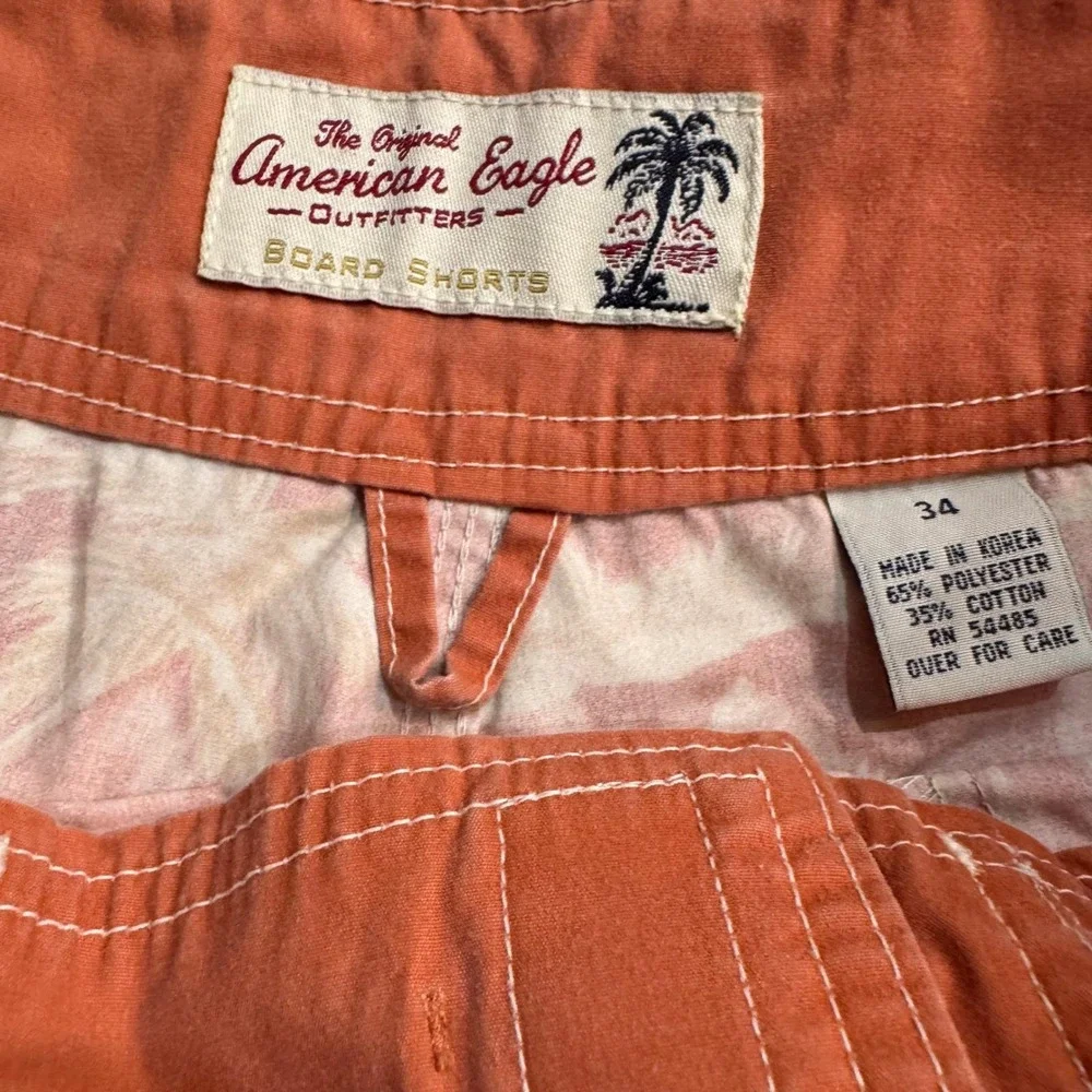 American Eagle Mens Orange‎ Tropical Palm Surfboard Board Swim Shorts Size 34
